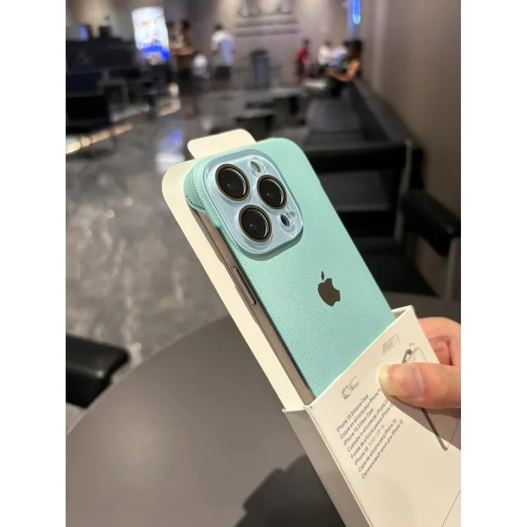 夏日薄荷绿荔枝纹苹果15ProMax手机壳iPhone13无边框14水晶镜头12