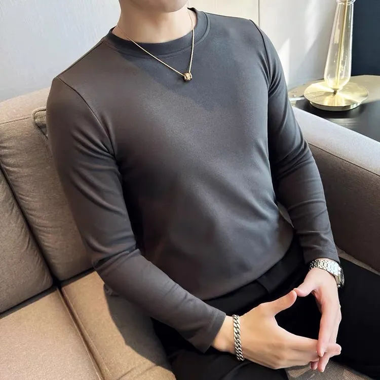 双面德绒打底衫男内搭长袖T恤圆领卫衣春秋衣保暖内衣磨毛上衣服