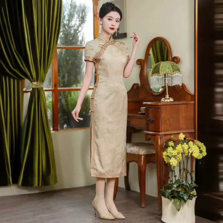 C60新中式高端旗袍夏女2024新款改良高级感交织桑蚕丝年轻款国风