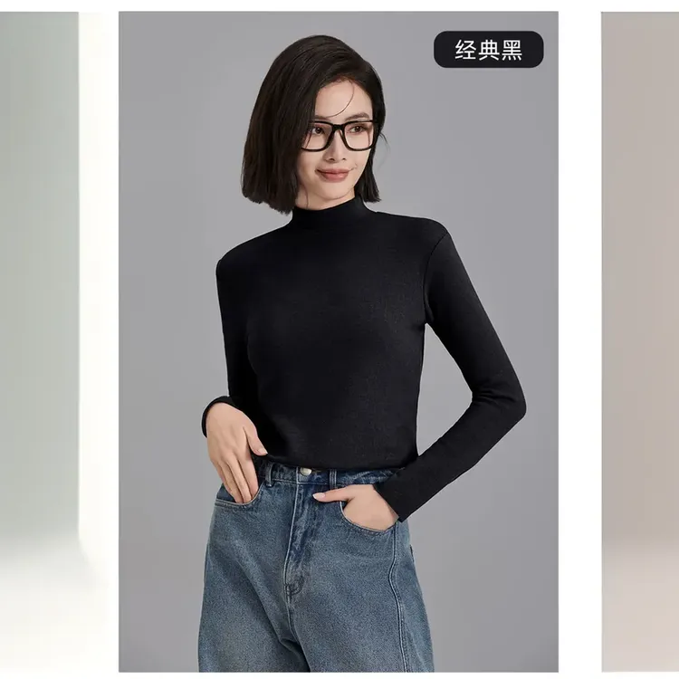 【CYW102-CX】女士竖条半高领打底衫秋冬保暖长袖亲肤柔软舒适