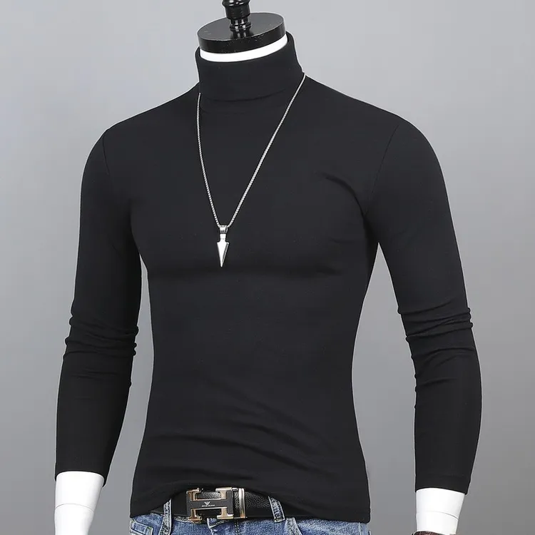 秋冬男装高领打底衫修身纯棉紧身保暖长袖t恤男士纯色内衣秋衣潮