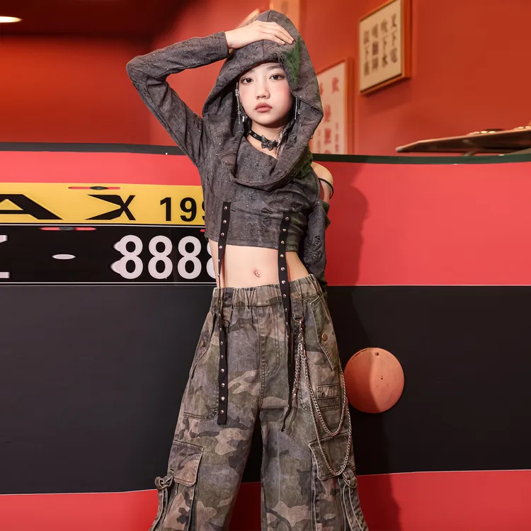 女童爵士舞服装沙丘废土风秋冬季潮酷时髦套装少儿街舞走秀演出服