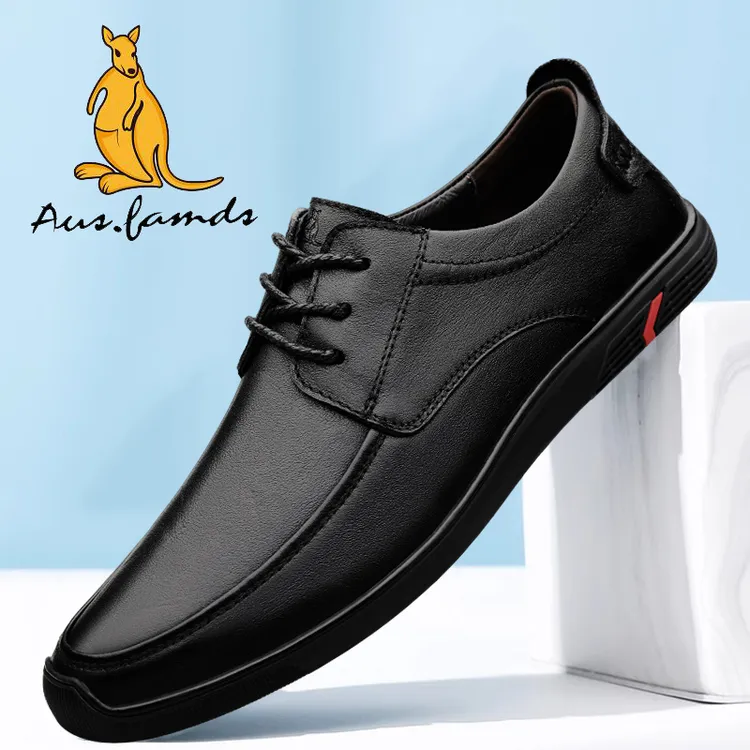 AUSFAMDS/澳洲名袋鼠新款皮鞋男士商务透气百搭时尚英伦休闲鞋