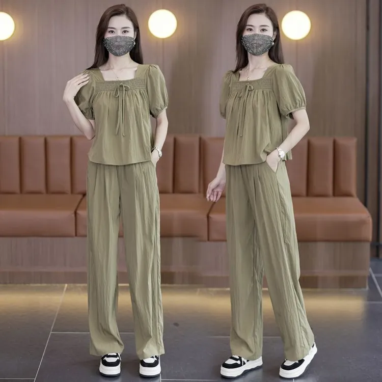名媛气质雪纺衫套装2024夏季新款女神范休闲时尚减龄阔腿裤两件套
