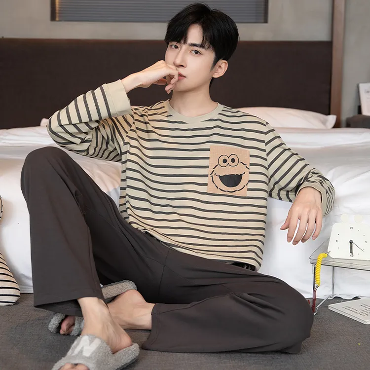 YUZHAOLIN/俞兆林休闲洋气男款纯棉圆领睡衣大童长袖长裤居家套装
