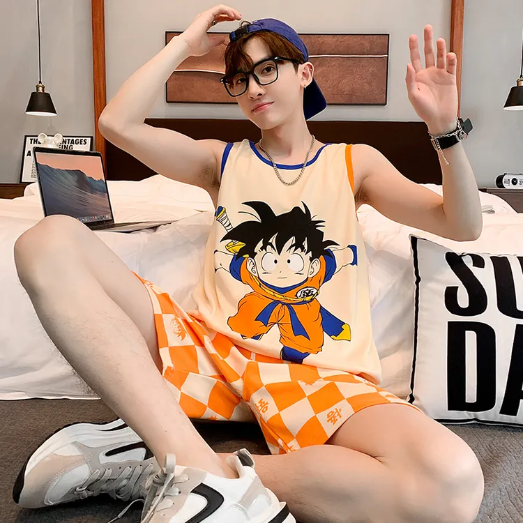 YUZHAOLIN/俞兆林夏季2025薄款男士大童无袖背心短裤卡通纯棉睡衣