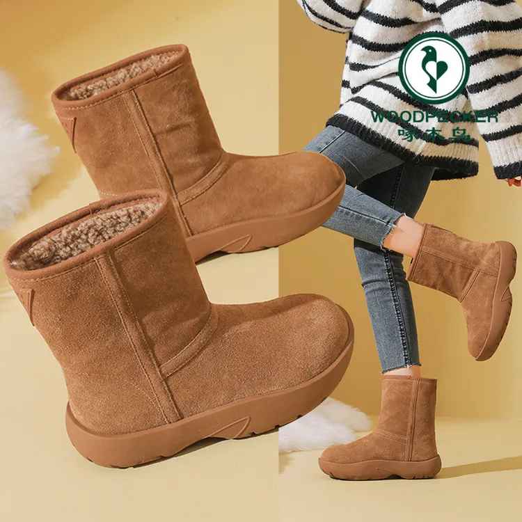 啄木鸟加厚雪地靴女款2024新款冬季加绒保暖毛毛鞋马丁靴厚底短靴