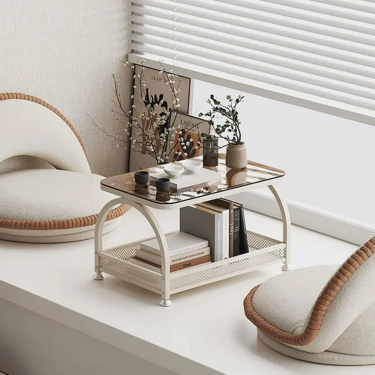 卧室家用榻榻米玻璃小茶几飘窗小桌子网红奶油风床上桌学习小矮桌