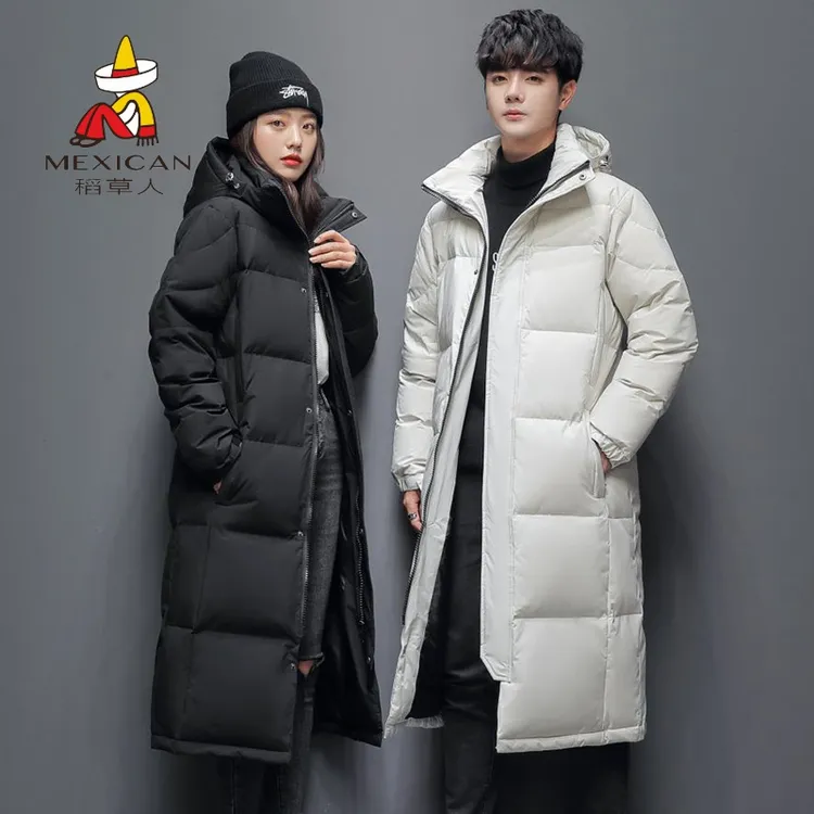 Mexican/稻草人2023年新款男女情侣羽绒服休闲长款过膝连帽加厚潮