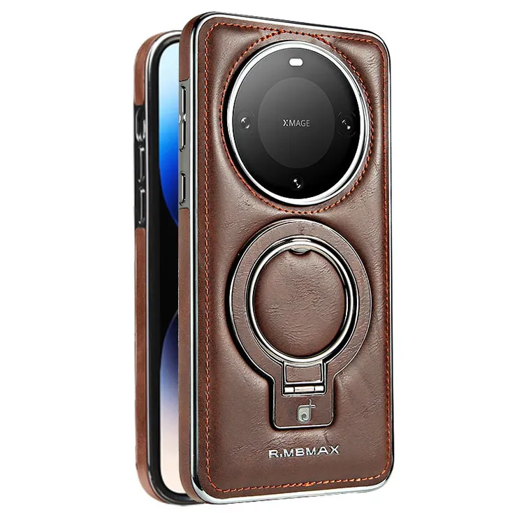 适用华为Mate60Pro+高级感磁吸支架手机壳高档商务皮纹Mate70防摔