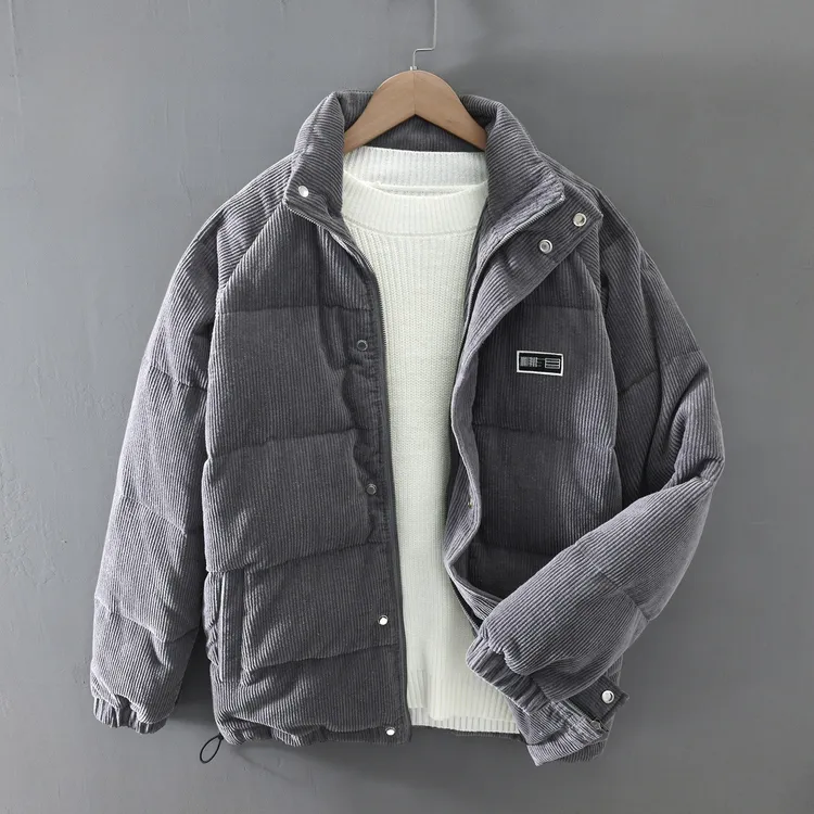 JM263#灯芯绒冬季保暖灰鸭绒羽绒服男休闲条绒宽松纯棉加厚外套