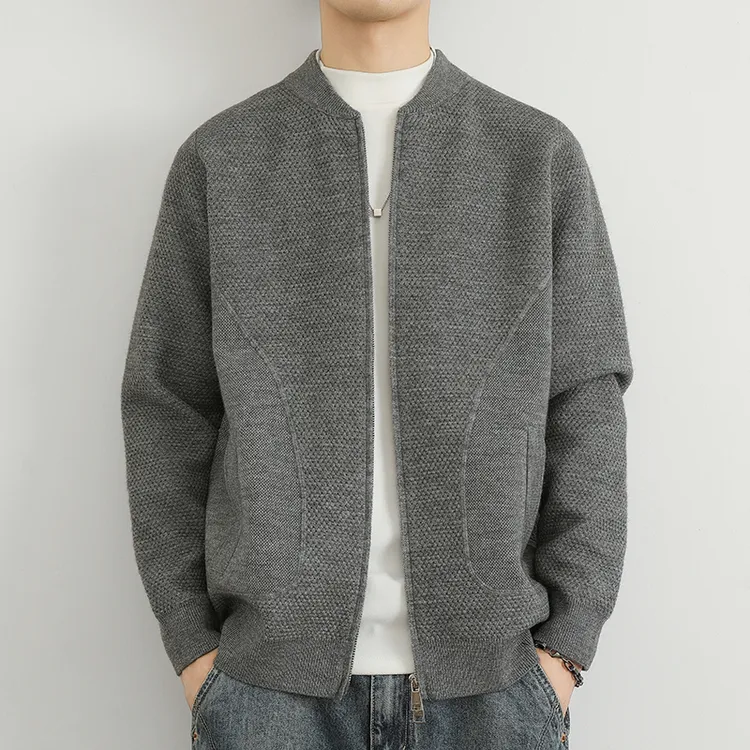 考蒂玻帕针织开衫外套男新款秋季高端拉链毛衣男士棒球领夹克上衣