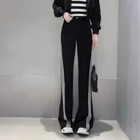 商场同款女装春秋新款垂感潮流黑色侧边高腰休闲微喇长裤5100458