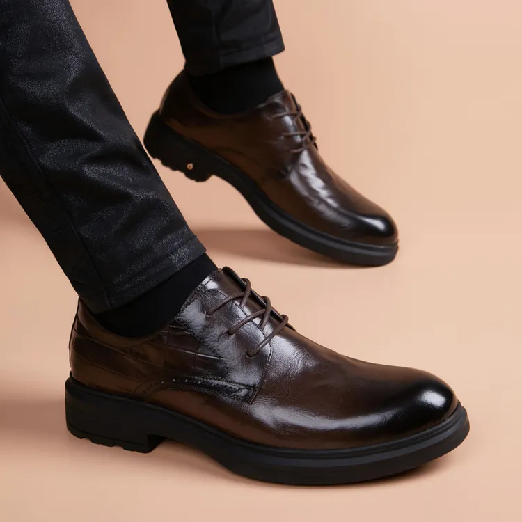 小皮鞋男爆款2024新款增高男士商务休闲英伦厚底黑色高档上班男鞋