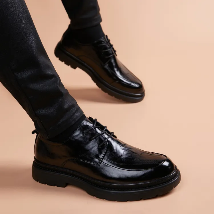 正宗牛皮皮鞋男商务休闲上班爆款2024新款男士内增高厚底高档男鞋