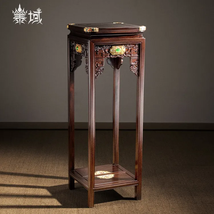 泰域《宫廷花架》实木客厅角几置物架 中式家用窄几方桌边几E2-497
