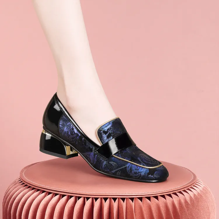 梵芮诗2024新款春夏季方头软面皮扣装饰时尚气质粗跟单鞋-H1001