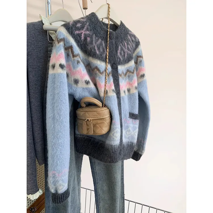 费尔岛软糯毛衣针织开衫外套女秋冬冬季加厚高级感外穿慵懒风上衣