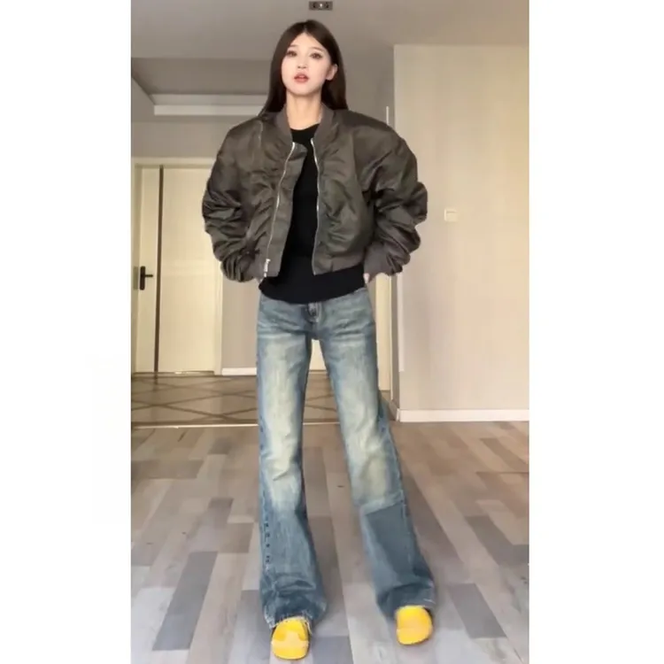 美式复古窄版阔腿牛仔裤女春秋新款高腰宽松显瘦百搭直筒拖地长裤