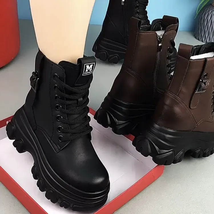 厚底休闲增高马丁棉靴女秋冬新款2024小个子洋气短靴气质小码皮鞋