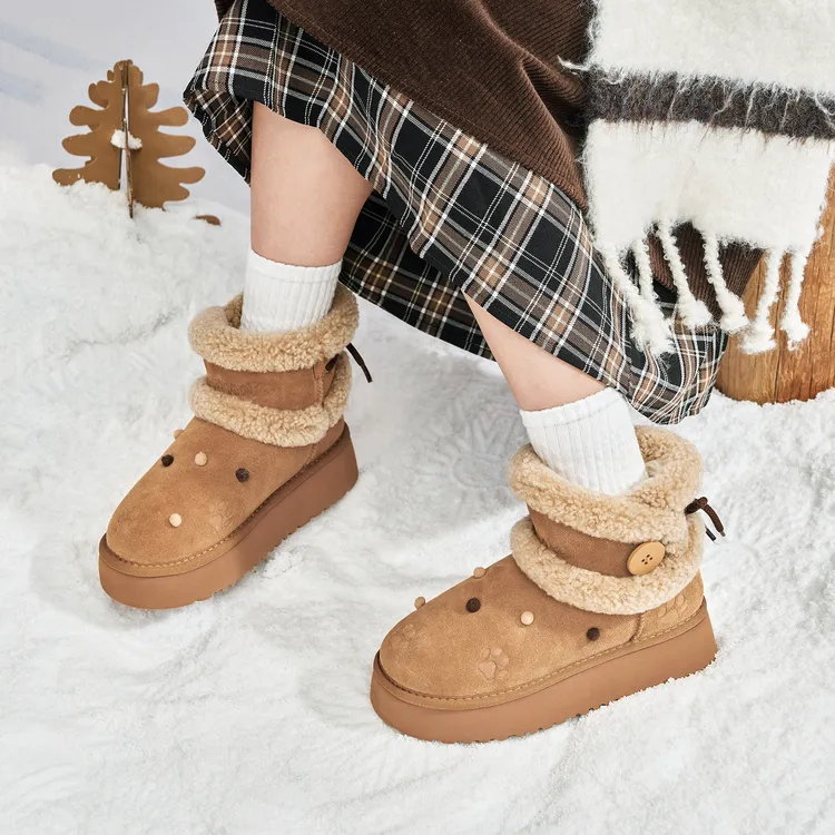 玛速主义2025新款加绒保暖雪地靴女冬季休闲百搭短靴厚底可爱棉鞋