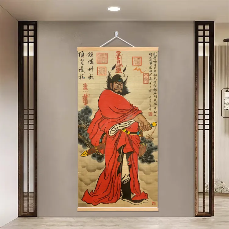 钟馗神威系列竹帘竹编挂画中式入户玄关画茶室书房装饰挂画办公室