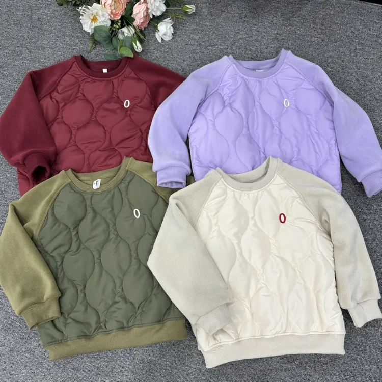 儿童绗棉圆领卫衣加绒加厚休闲保暖