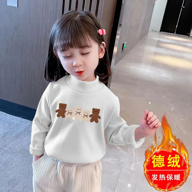 女童德绒打底衫秋冬季童装半高领长袖宝宝韩版儿童保暖T恤上衣潮