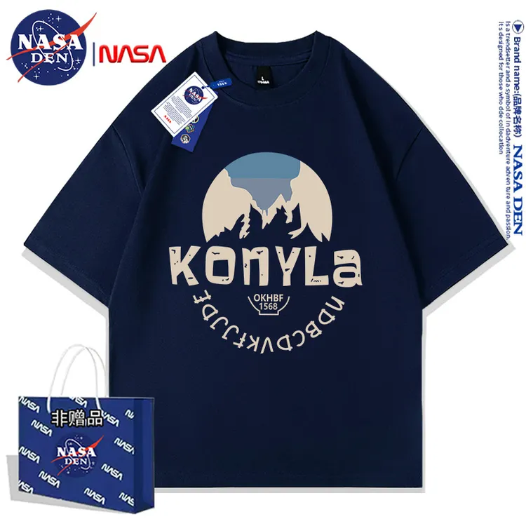 NASA联名重磅纯棉短袖T恤男女款夏季新款美式潮牌半袖五分袖上衣