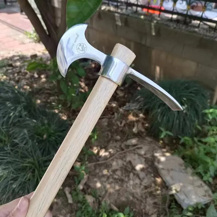 不锈钢木柄两用斧锄头户外小羊镐头登山挖笋挖树根便携冰镐工具