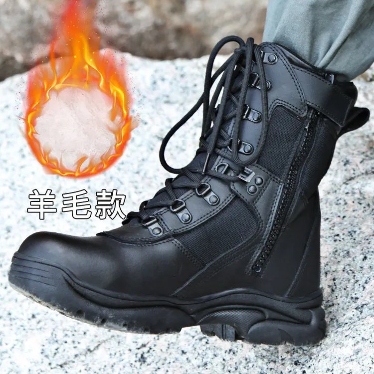 加厚羊毛作战靴保暖户外徒步登山靴男轻便冬季沙漠靴作战靴战靴