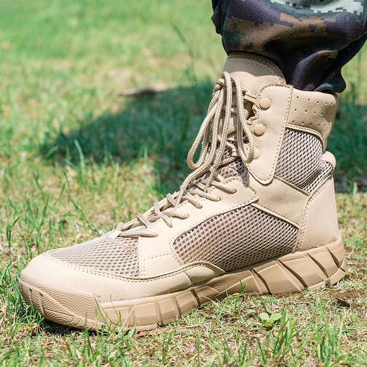 棕色作战靴网面透气新款户外男款中帮战术靴网眼战术训练沙漠靴21