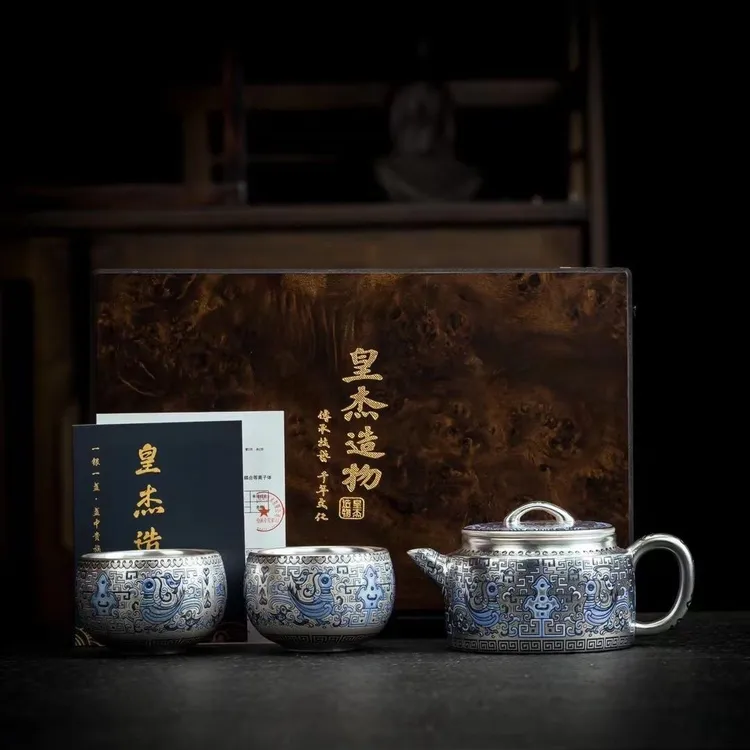 高档鎏银天命玄鸟汉瓦壶一壶两杯礼盒装复古精美功夫茶具送礼E678