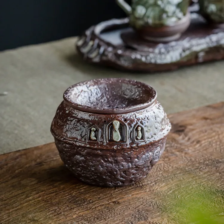 原矿粗陶茶渣桶陶瓷带盖建水茶水分离过滤水孟功夫茶具配件茶洗罐