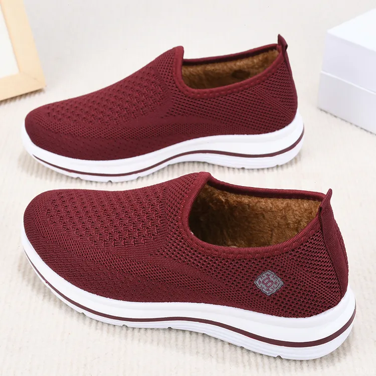 加厚保暖冬季女士妈妈鞋中老年棉鞋加绒棉靴一脚蹬软底防滑平底鞋