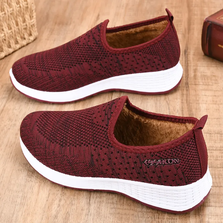 冬季女士棉鞋加绒加厚保暖妈妈鞋中老年一脚蹬平底靴软底防滑棉靴