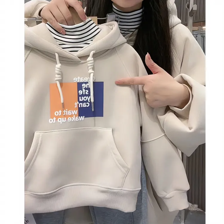 2023【加绒加厚】亲子装连帽卫衣男女童洋气宽松帽衫上衣潮-TZ388