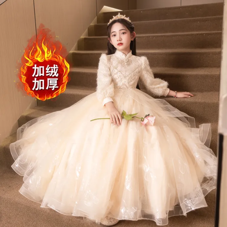 儿童礼服公主裙秋冬加厚女童生日花童婚礼主持人小女孩钢琴演出服