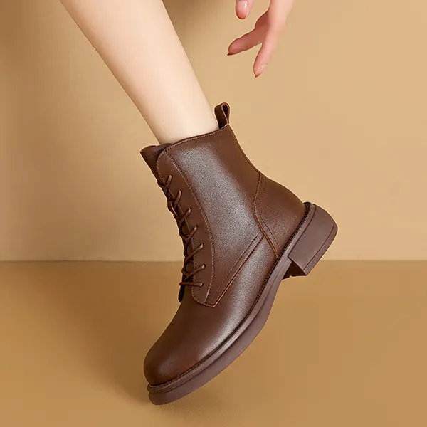 靴子2025秋冬新款真牛小皮鞋增高短靴厚底女鞋加绒粗跟英伦马丁靴