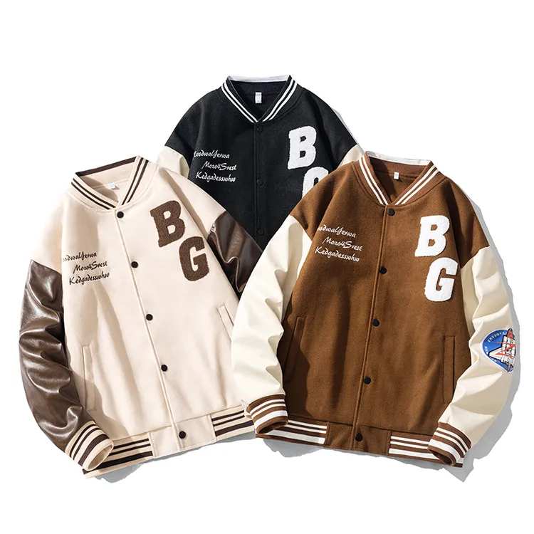 刺绣夹克男印花潮男夹克复古圆领棒球服男款休闲韩版拼色百搭情侣