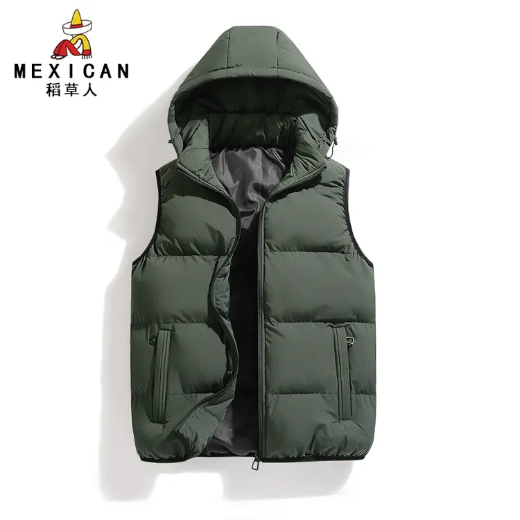 稻草人棉马甲男士加厚保暖坎肩学生马夹秋冬新款休闲连帽背心外套