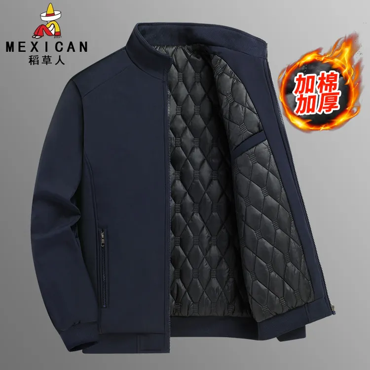 稻草人新款男士商务休闲夹克爸爸装中老年棉衣秋冬装立领加棉外套