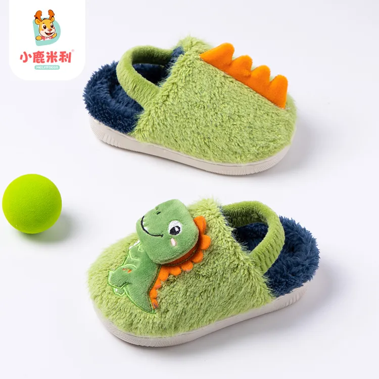 儿童棉鞋秋冬款带绑带居家软底舒适卡通棉拖鞋男宝宝保暖拖鞋