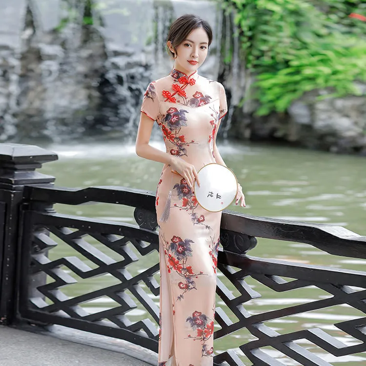【秀色梦舞】夏季网纱旗袍改良敬酒服中国风弹力修身气质显瘦连衣裙