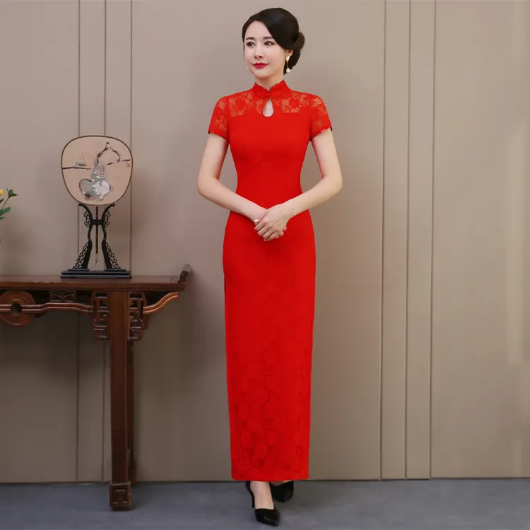 新款红色旗袍气质长款显瘦复古老上海中国风年轻修身连衣裙女夏季
