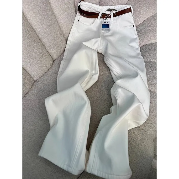 ruiliya/芮丽娅高腰宽松秋季百搭高个子加长白色窄版阔腿牛仔裤女