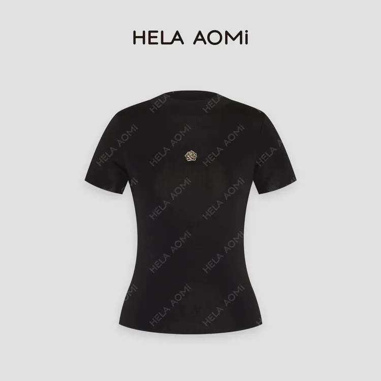 HELA AOMI “山茶花”夏季时尚纯色正肩短袖T恤CY4AB32101