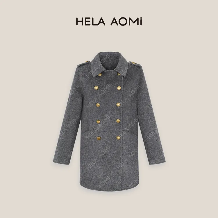 HELA AOMI “继承者大衣”高级感翻领双排扣中长款外套CY4DM08541