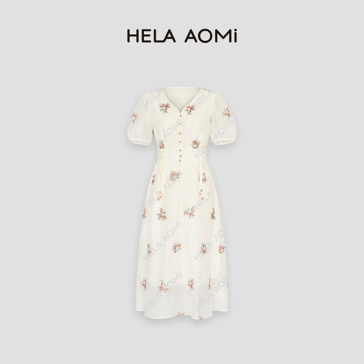 HELA AOMI 夏季V领收腰显瘦女装连衣裙CY4AX72051