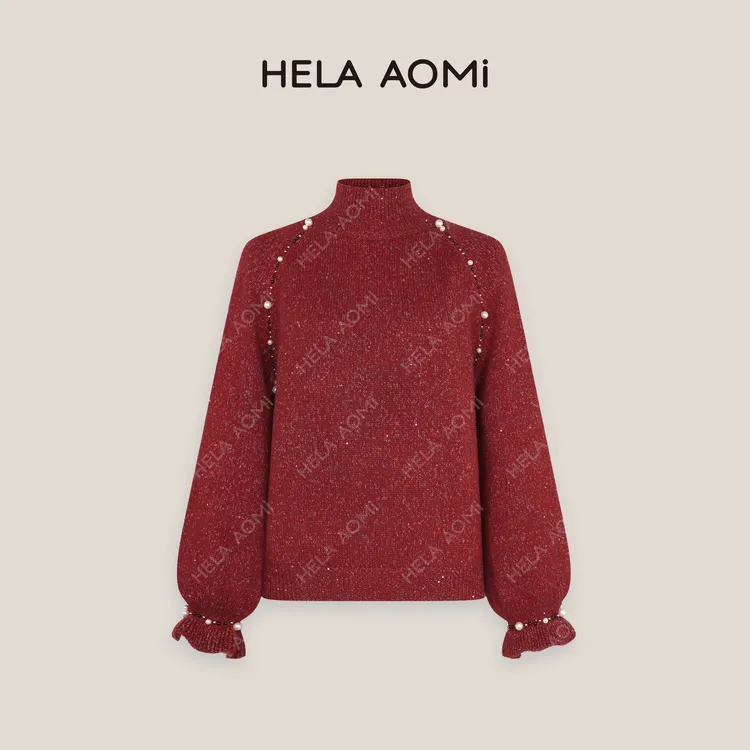 HELAAOMI “钉珠童话”半高领宽松设计感钉珠针织毛衣CY4DM31604